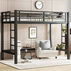 Twin Size Metal Loft Bed, Loft Bed with Easy Climbing Ladder and Guardrails , Black Twin Size Metal Loft Bed, Loft Bed with Easy Climbing Ladder and Guardrails , Black