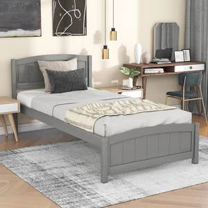 Wood Platform Bed with Headboard,Footboard and Wood Slat Support, Gray Wood Platform Bed with Headboard,Footboard and Wood Slat Support, Gray
