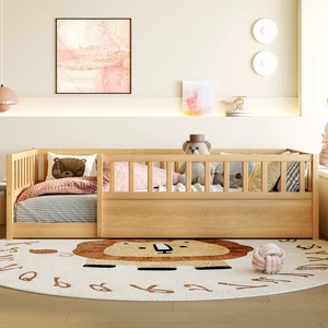 Twin Size Floor bed, integral construction with super high security barrier, door, children's floor bed frame, Montessori wooden children's floor bed, Natural(Patented model) Twin Size Floor bed, integral construction with super high security barrier, door, children's floor bed frame, Montessori wooden children's floor bed, Natural(Patented model)