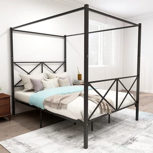 Metal Canopy Bed Frame, Platform Bed Frame Queen with X Shaped Frame Queen Black Metal Canopy Bed Frame, Platform Bed Frame Queen with X Shaped Frame Queen Black