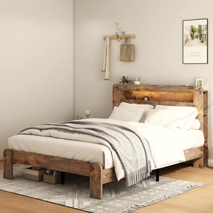 Bed Frame Queen Size, Wood Platform Bed Frame with Storage LED Light Headboard and 2 USB , Noise Free,No Box Spring Needed and Easy Assembly Tool,Large Under Bed Storage,Dark Brown Bed Frame Queen Size, Wood Platform Bed Frame with Storage LED Light Headboard and 2 USB , Noise Free,No Box Spring Needed and Easy Assembly Tool,Large Under Bed Storage,Dark Brown