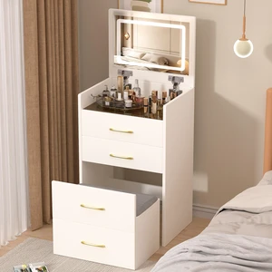 3 in 1 Vanity Desk with open Top Mirror,Small Make Up Vanity Set with Visible Glass Desktop,Compact Makeup Vanity with 3 Drawers,Dressing Table for Bedroom 3 in 1 Vanity Desk with open Top Mirror,Small Make Up Vanity Set with Visible Glass Desktop,Compact Makeup Vanity with 3 Drawers,Dressing Table for Bedroom