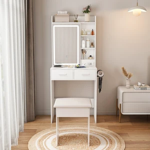 Small Makeup Vanity Desk with Mirror & Adjustable LED Lights,Built-in Power Outlet & Hidden Storage, Includes padded stool & Shelf,Space-Saving Dressing Table for Small Bedrooms,White Small Makeup Vanity Desk with Mirror & Adjustable LED Lights,Built-in Power Outlet & Hidden Storage, Includes padded stool & Shelf,Space-Saving Dressing Table for Small Bedrooms,White