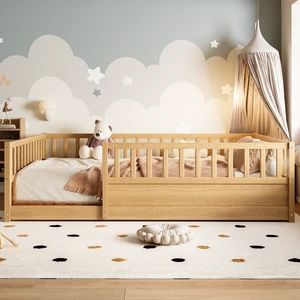 Full Size Floor bed, integral construction with super high security barrier, door, children's floor bed frame, Montessori wooden children's floor bed,Natural(Patented model) Full Size Floor bed, integral construction with super high security barrier, door, children's floor bed frame, Montessori wooden children's floor bed,Natural(Patented model)