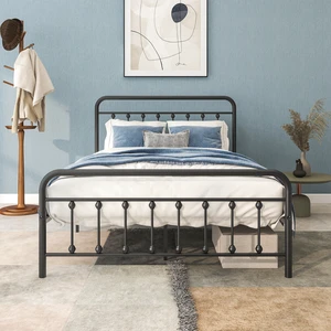 Metal Platform Bed Frame, Victorian Style Headboard/Footboard/Under Bed Storage/No Box Spring Needed/Full Size Black Metal Platform Bed Frame, Victorian Style Headboard/Footboard/Under Bed Storage/No Box Spring Needed/Full Size Black