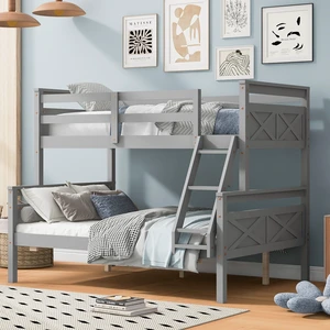 Twin over Full Bunk Bed with ladder, Safety Guardrail, Perfect for Bedroom, Gray Twin over Full Bunk Bed with ladder, Safety Guardrail, Perfect for Bedroom, Gray