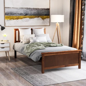 Twin Size Wood Platform Bed with Headboard,Footboard and Wood Slat Support, Walnut Twin Size Wood Platform Bed with Headboard,Footboard and Wood Slat Support, Walnut