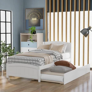 Twin size Platform Bed with Trundle, White Twin size Platform Bed with Trundle, White