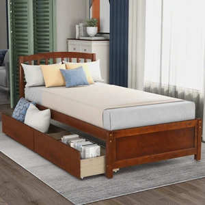 Twin Platform Storage Bed Wood Bed Frame with Two Drawers and Headboard, Walnut(Previous SKU: SF000062DAA) Twin Platform Storage Bed Wood Bed Frame with Two Drawers and Headboard, Walnut(Previous SKU: SF000062DAA)