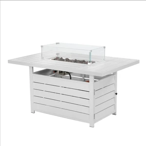54.3 Inches Outdoor Patio White Aluminum Fire Pit Table, 50000 BTU CSA Certified Propane Gas Fire Pit, Rectangular Fire Table w/Stainless Burner, Lava Rock, Waterproof Cover 54.3 Inches Outdoor Patio White Aluminum Fire Pit Table, 50000 BTU CSA Certified Propane Gas Fire Pit, Rectangular Fire Table w/Stainless Burner, Lava Rock, Waterproof Cover