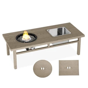 47" 3-in-1 Outdoor Aluminum Beige Propane Fire Pit Table 50,000 BTU with Ice Bucket, 47" 3-in-1 Outdoor Aluminum Beige Propane Fire Pit Table 50,000 BTU with Ice Bucket,