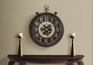 Clocks, 24" Round, Gear Mechanism, Wall Clock, Brown, Traditional Clocks, 24" Round, Gear Mechanism, Wall Clock, Brown, Traditional