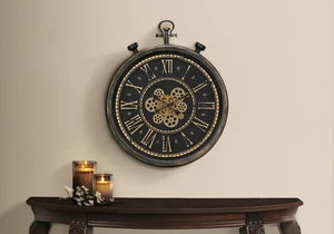 Clocks, 24" Round, Gear Mechanism, Wall Clock, Brown, Transitional Clocks, 24" Round, Gear Mechanism, Wall Clock, Brown, Transitional