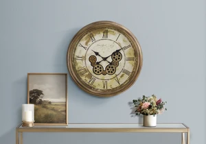 Clocks, 23" Round, Gear Mechanism, Wall Clock, Antique Brown, Transitional Clocks, 23" Round, Gear Mechanism, Wall Clock, Antique Brown, Transitional