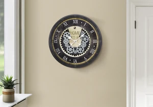 Clocks, 20" Round, Gear Mechanism, Wall Clock, Brown, Transitional Clocks, 20" Round, Gear Mechanism, Wall Clock, Brown, Transitional