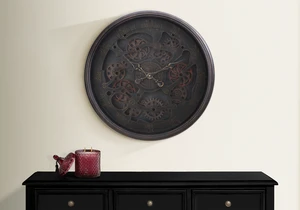 Clocks, 30" Round, Gear Mechanism, Large Oversized, Wall Clock, Black, Transitional Clocks, 30" Round, Gear Mechanism, Large Oversized, Wall Clock, Black, Transitional