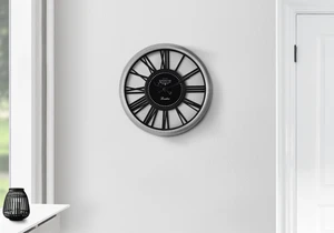 Clocks, 16" Round, Wall Clock, Silver, Black, Transitional Clocks, 16" Round, Wall Clock, Silver, Black, Transitional