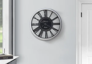 Clocks, 20" Round, Wall Clock, Black, Silver, Transitional Clocks, 20" Round, Wall Clock, Black, Silver, Transitional