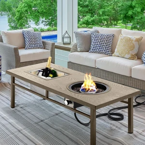 Aluminum Propane Fire Pit Table, 47 Inch 50,000 BTU 3-in-1 Outdoor Coffee Table with 4.5 Gallons Ice Bucket and Lava Rocks for Patio, Khaki Aluminum Propane Fire Pit Table, 47 Inch 50,000 BTU 3-in-1 Outdoor Coffee Table with 4.5 Gallons Ice Bucket and Lava Rocks for Patio, Khaki