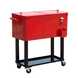 Outsunny 80 QT Rolling Cooling Bins Ice Chest on Wheels Outdoor Stand Up Drink Cooler Cart for Party, Red Outsunny 80 QT Rolling Cooling Bins Ice Chest on Wheels Outdoor Stand Up Drink Cooler Cart for Party, Red