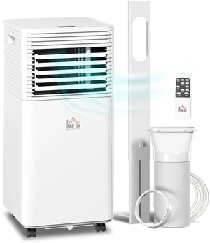 HOMCOM 8000 BTU Mobile Portable Air Conditioner for Rooms Up to 344 Sq.Ft., 4-in-1 AC Unit with Cooling, Dehumidifier, Fan, Sleep Mode, Remote, 24H Timer, LED Display, Window Kit, White HOMCOM 8000 BTU Mobile Portable Air Conditioner for Rooms Up to 344 Sq.Ft., 4-in-1 AC Unit with Cooling, Dehumidifier, Fan, Sleep Mode, Remote, 24H Timer, LED Display, Window Kit, White