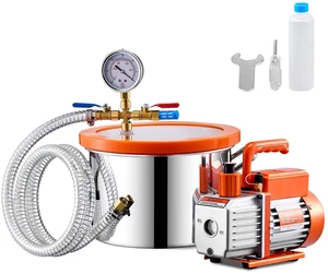 1.5 Gallon Vacuum Chamber and 3.5 CFM Pump Kit, Stainless Steel Chamber, Single Stage Vacuum Pump Degassing Chamber Kit, with Acrylic Lid, Oil, 4.92 ft Hose, for Degassing Resin Silicone Epoxies