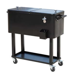Outsunny 80 QT Rolling Cooling Bins Ice Chest on Wheels Outdoor Stand Up Drink Cooler Cart for Party, Black Outsunny 80 QT Rolling Cooling Bins Ice Chest on Wheels Outdoor Stand Up Drink Cooler Cart for Party, Black