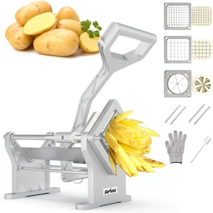 Commercial French Fry Cutter, Heavy Duty Potato Slicer with 3 Replaceable blades (1/2, 3/8 Inch, 6-wedge Slicer), Professional Fries Cutter for Restaurant & Home Kitchen, Stainless Steel Commercial French Fry Cutter, Heavy Duty Potato Slicer with 3 Replaceable blades (1/2, 3/8 Inch, 6-wedge Slicer), Professional Fries Cutter for Restaurant & Home Kitchen, Stainless Steel