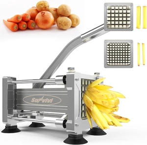 French Fry Cutter Stainless Steel Potato Slicer : with 2 Replaceable blades (1/2 & 3/8 Inch), Professional Fries Cutter for Potatoes, Carrots, Cucumber, Onion, Yam French Fry Cutter Stainless Steel Potato Slicer : with 2 Replaceable blades (1/2 & 3/8 Inch), Professional Fries Cutter for Potatoes, Carrots, Cucumber, Onion, Yam