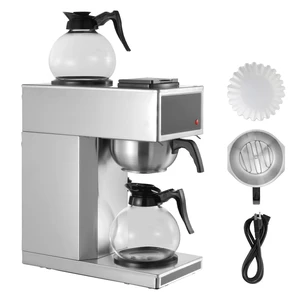 Commercial Drip Coffee Maker, 12 Cups Coffee-Maker Machine with 2 Glass Carafes and 2 Decanter Warmer Plates, Stainless Steel Drip Style Coffee Brewer, for Restaurant, Office, Coffee Shop & Home