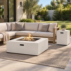 Outdoor Magnesium Oxide Square Fire Pit, White, 50000 BTU Outdoor Magnesium Oxide Square Fire Pit, White, 50000 BTU