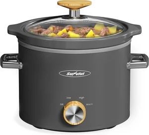 Small Slow Cooker with Removable Ceramic Pot, Food Warmer with 3 Heating Settings & Dishwasher Safe Glass Lid, Grey Small Slow Cooker with Removable Ceramic Pot, Food Warmer with 3 Heating Settings & Dishwasher Safe Glass Lid, Grey