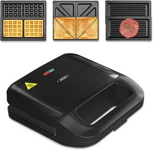 3 in 1 Electric Sandwich Maker with Removable Nonstick Plates - 750W, Black for Belgian Waffle/Panini/Grill/Pancake Griddle/Breakfast, Dishwasher Safe, Cool Touch Handle, Easy to Clean & Store 3 in 1 Electric Sandwich Maker with Removable Nonstick Plates - 750W, Black for Belgian Waffle/Panini/Grill/Pancake Griddle/Breakfast, Dishwasher Safe, Cool Touch Handle, Easy to Clean & Store