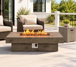 50 inch 50000BTU wood grain rectangle concrete propane fire pit table with lid waterproof cover, volcanic rock, paint touch-up bottle, steel cylinder base 50 inch 50000BTU wood grain rectangle concrete propane fire pit table with lid waterproof cover, volcanic rock, paint touch-up bottle, steel cylinder base
