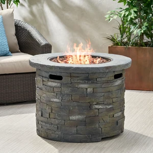 Outdoor 33" Lightweight Concrete Round Propane Fire Pit - 40,000 BTU, Natural Stone (Tank Inside) Outdoor 33" Lightweight Concrete Round Propane Fire Pit - 40,000 BTU, Natural Stone (Tank Inside)