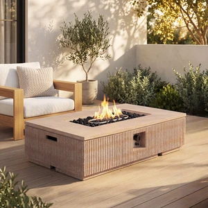 Outdoor 48.2" Rectangular MgO Fire Pit Natural Travertine - 50,000 BTU (Tank Cover not Included) Outdoor 48.2" Rectangular MgO Fire Pit Natural Travertine - 50,000 BTU (Tank Cover not Included)