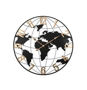 36 Inch Large Black Metal Wall Clock, Modern Silent World Map Wall Clock with Vintage Gold Arabic Numeral, Decorative for Living Room, Entryway, Dinning Room, Bedroom 36 Inch Large Black Metal Wall Clock, Modern Silent World Map Wall Clock with Vintage Gold Arabic Numeral, Decorative for Living Room, Entryway, Dinning Room, Bedroom