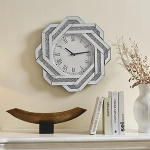 20" Large Wall Clock,  Silver Mirrored Wall Clock with Roman Numerals, Crushed Diamond Mirrored Wall Clock,Elegant Beveled Glass Frame Wall Clocks Decor for Living Room, Bedroom & Dining Room