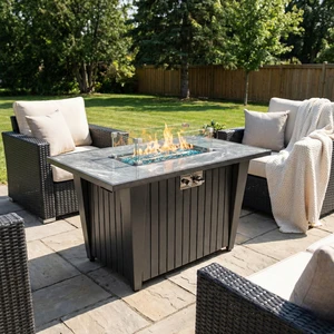42'' Propane Gas Fire Pit Table, 60000 BTU Rectangular Steel Fire Pit with Glass Wind Guard for Outside Patio Deck Garden Courtyard -Gray