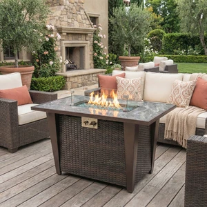 42" Propane Gas Fire Pit Table, 60000 BTU Square Steel Fire Pit with Glass Wind Guard for Outside Patio Deck Garden Courtyard -Gray
