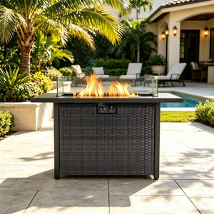 44-Inch Rectangular Propane Fire Pit Table, 50,000 BTU 2-in-1 Outdoor Patio Fire Pit with Tempered Glass Wind Screen, Ideal for Backyard & Garden Parties 44-Inch Rectangular Propane Fire Pit Table, 50,000 BTU 2-in-1 Outdoor Patio Fire Pit with Tempered Glass Wind Screen, Ideal for Backyard & Garden Parties