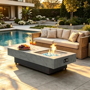 Rectangle Propane Fire Pit Table, Modern 2in1 Outdoor Firepit Table with 3Level Adjustable Height for Patio Backyard Gathering