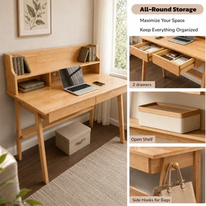 100% Solid Wood Desk Writing Computer Desk Mid Century Modern Home Office Table with Drawer for Bedroom 100% Solid Wood Desk Writing Computer Desk Mid Century Modern Home Office Table with Drawer for Bedroom
