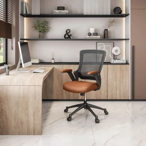 Mid-Back Mesh Task Office Chair with Height Adjustable Arms, Brown Mid-Back Mesh Task Office Chair with Height Adjustable Arms, Brown