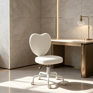 Love Heart Shaped Back Vanity Chair, Adjustable Height 360 Swivel Rolling Office Chair with Caster Wheels Love Heart Shaped Back Vanity Chair, Adjustable Height 360 Swivel Rolling Office Chair with Caster Wheels