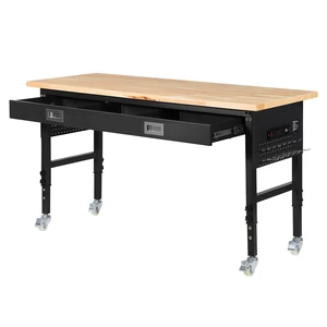 60-inch Adjustable Workbench, 1500 lbs Load Capacity, Garage Workbench with Drawer, Power Outlet, Wheels, and Pegboard, Heavy Duty Oak Wood Top Work Table for Garage, Workshop, Office, and Home 60-inch Adjustable Workbench, 1500 lbs Load Capacity, Garage Workbench with Drawer, Power Outlet, Wheels, and Pegboard, Heavy Duty Oak Wood Top Work Table for Garage, Workshop, Office, and Home