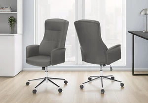 Office Chair, Swivel, Adjustable Height, Armrests, Ergonomic, Work, Grey Leather Look, Chrome Metal, Contemporary, Modern Office Chair, Swivel, Adjustable Height, Armrests, Ergonomic, Work, Grey Leather Look, Chrome Metal, Contemporary, Modern