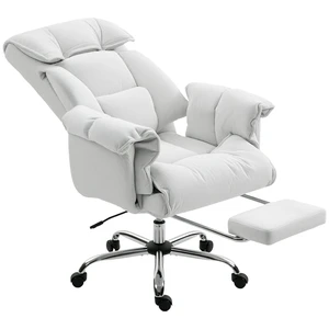 HOMCOM High Back Office Chair, Reclining Desk Chair with Footrest, Thick Cushion, High Resilience Foam, Adjustable Height, Rolling Wheels, Cream White HOMCOM High Back Office Chair, Reclining Desk Chair with Footrest, Thick Cushion, High Resilience Foam, Adjustable Height, Rolling Wheels, Cream White