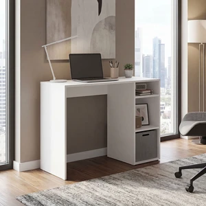 Computer Desk with 3 Shelves and 1 Basket - White Computer Desk with 3 Shelves and 1 Basket - White