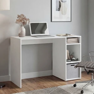Dalia Compact Computer Desk with 3-Tier Side Open Storage Shelves, Manufactured Wood Home Office Table Dalia Compact Computer Desk with 3-Tier Side Open Storage Shelves, Manufactured Wood Home Office Table